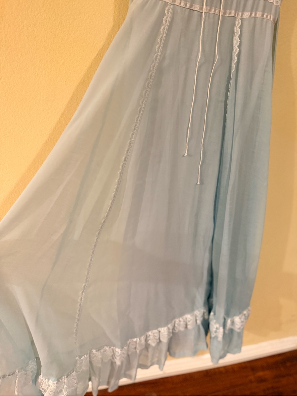 Gunne Sax Light Blue Maxi Dress with Lace Pearl Trim cottagecore prairi no size - Picture 5 of 11